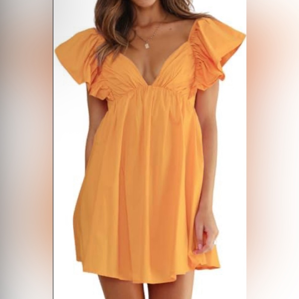 Women's Butterfly Flounce Sleeve Bow Tie Back Mini Babydoll Dress